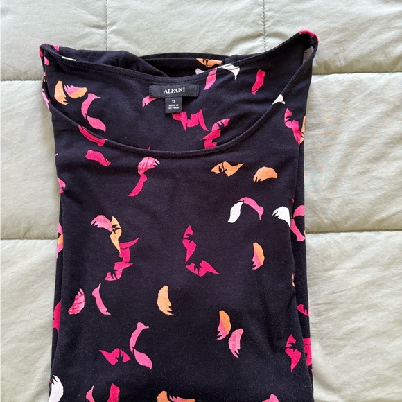 Alfani Black Tee with Pink and Yellow Patterns - Picture 2 of 4